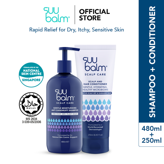 Suu Balm Gentle Moisturising Anti-Dandruff Shampoo 480ml + Suu Balm Scalp Care Scalp Conditioner